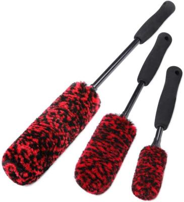 China Car Wheel Motorcycle Washing Brush Top Sale In Amazon 3PCS Synthetic Wool Auto Wheel Brush Set For Car Interior Exterior Cleaning for sale