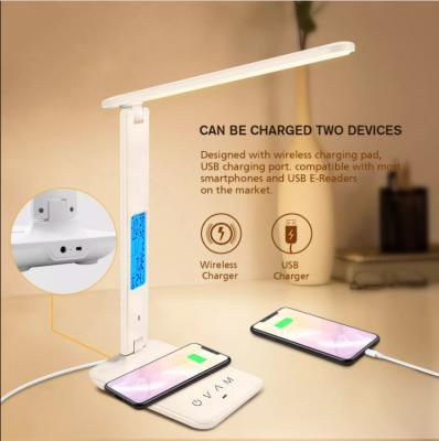 China Modern Qi USB Wireless Charger LED Desk Lamp Charging Eye-friendly 3 Modes Touch Control Reading Lamp Dimmable Cordless Table Lamp for sale