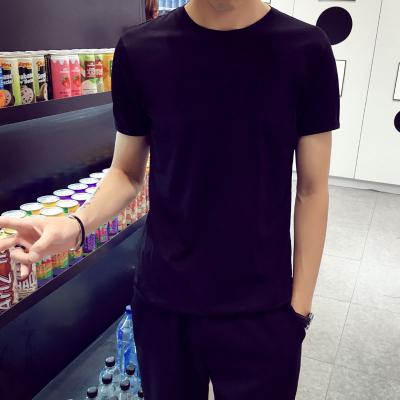 China New Solid Color Anti-Wrinkle T-shirt Men's Thin Round Neck Short Sleeve Top Slim Summer Blank Dipping Shirt for sale