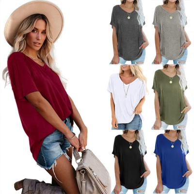 China Anti-Wrinkle Fashion T-shirt Loose V-Neck Plus Size Summer Casual Top for sale