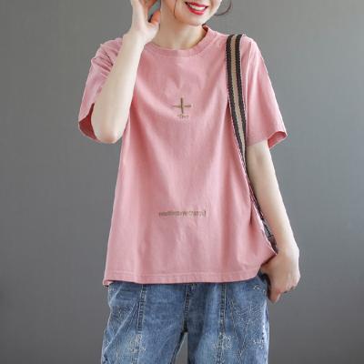 China Anti-Wrinkle Casual Short Round Sleeve T-Shirt Comfortable Loose Fashion Outer Neck Top for sale