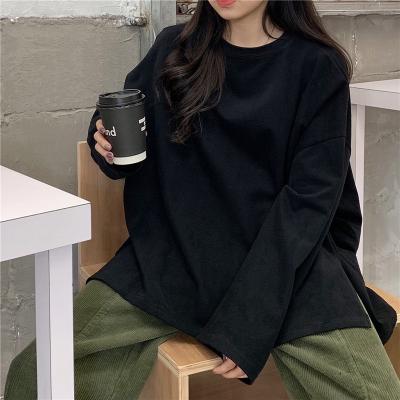 China Anti-Wrinkle Solid Color Long Sleeve T-shirt Women's Shirt Women's Fashion Student Casual Loose Top Wear for sale