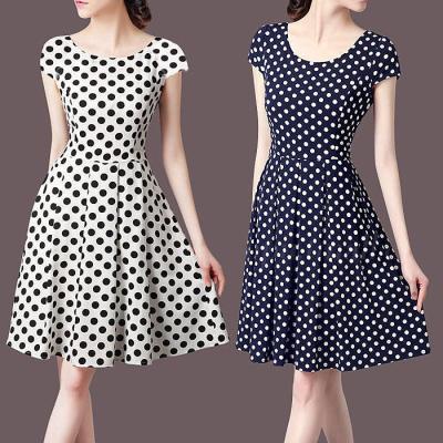 China Fashion Temperament Anti-Wrinkle Slim Milk Silk Mid-Length Slim Casual Dress Short Sleeve Dress for sale