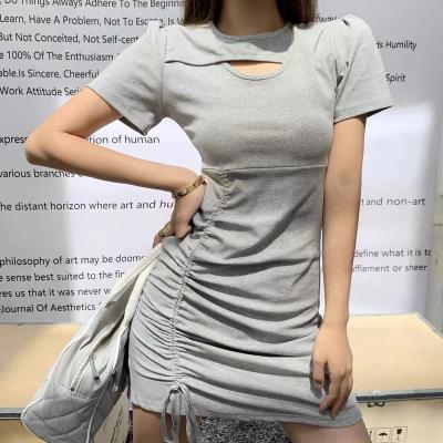 China Fried Street Sweet Anti-Static Drawstring Sexy Hollow Dress And Slim Fit Hip Skirt Women Spicy Casual High Waist Short Skirt for sale