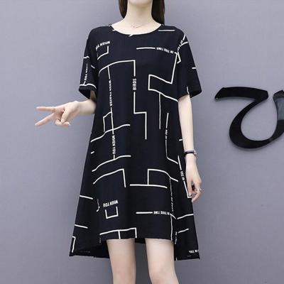 China Anti-Static Skirt Women Round Neck Loose Plus Size Mid Length Casual Comfortable Dress for sale