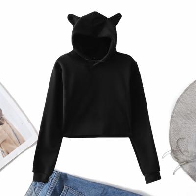 China Anti-wrinkle fashion embryo shirt casual cat ears cropped women's hoodie for sale