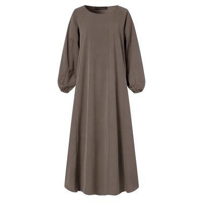 China New Temperament Solid Color Commuter Long Sleeve Dress Islamic Clothing Muslim Loose Long Dress Islamic Muslim Dress for sale