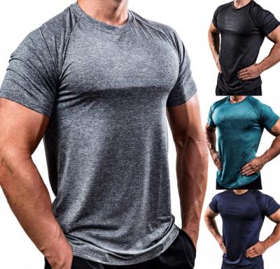 China QUICK DRY Curve Muscle Men Solid Color Short Sleeve T-shirt Workout GYM Equipment Tops Tees for sale