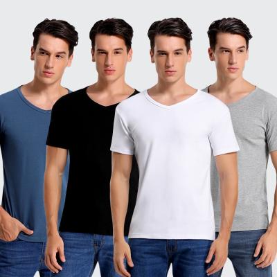 China Custom Casual Fit Cotton Men's V-Neck OR Neck T-shirt XXL Logo Solid Color Blank Anti-Wrinkle Mens Breathable T-shirt for sale