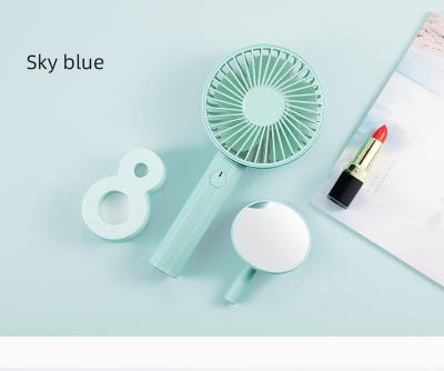 China With Custom Logo Mirror Fans Factory 2 in 1 Mini Portable Air Cooler USB Makeup Mirror Fans Rechargeable Handheld Smart Desktop Fan for sale