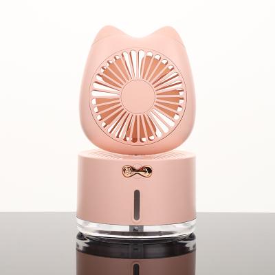 China Hotel Cute Cat Air Cooler USB Portable Electric Rechargeable Water Mist Sprayer Table Stand Fan With Night Light For Kids Summer Gift for sale