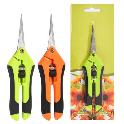 China Grape Curved Professional Gardening Scissors Ornamental Garden Bypass Anti-Slip Shaft Handle Spring Shears for sale