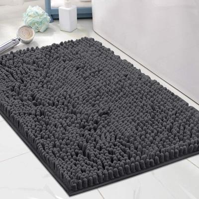 China Washable Bath Mat For Indoor Floor Striped Washable Mats Bath Shaggy Plush Rug Non Slip Chenille Bathroom Soft Water Absorbent Machine for sale