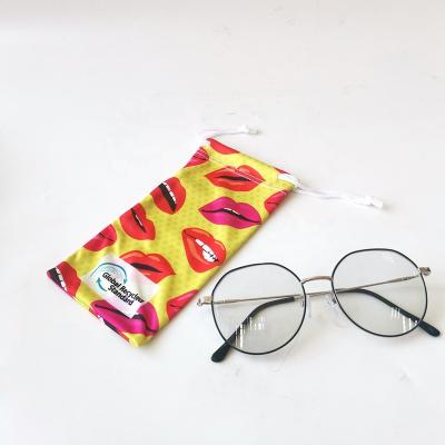 China Optical Glass Sunglasses Packing Soft Glass Pouch Cloth Drawstring Custom Printed Sunglasses 9*18cm Microfiber Bag With Logo More Colors for sale