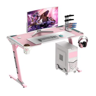 China Factory Wholesale Expandable Gaming Desk PC Office Home Office Pink Game Table With RGB Lights for sale