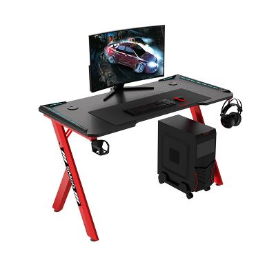 China Other factory direct RGB gaming desk PC home office desk with red LED light R-shape game table height 120CM for sale