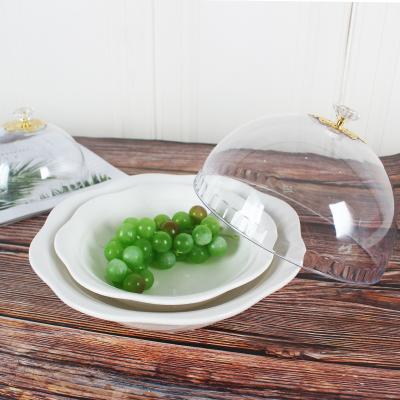 China Sustainable 2022 Hot Selling Fancy Breakfast Set Porcelain Candy Snack Plate With Plastic Cover for sale