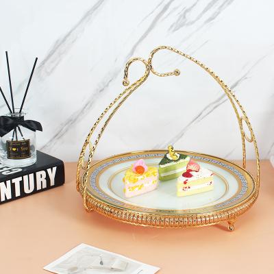 China Sustainable 2022 Dry Fruit Plate Glass Snack Plate With Metal Handle Fruit Basket for sale