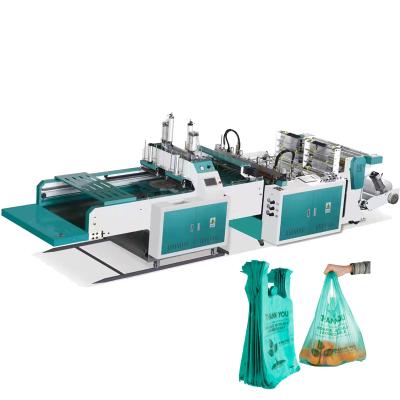 China Factory biodegradable double doypack 2 servo drive bag making machine pe T-shirt bag shopping bags making machine for sale