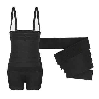 China 6333 New Style Antibacterial Women 2 in 1 Top Waist Trainer Full Body Shaper Belly Wrap Tummy Control Compression Jumpsuit Butt Lifter for sale