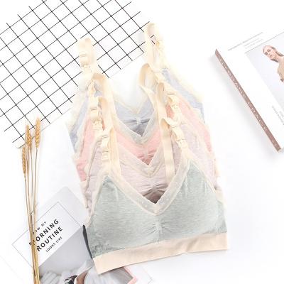 China 4054 Cotton New Fashion Women Bras Solid Color Wireless Front Closure Breast Feeding Nursing Maternity Nursing Bra Viable for sale