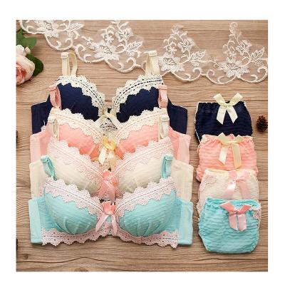 China Wholesale 4064 Girls QUICK DRY lace up bra set comfort ladies sexy lift up cute lace bra and brief sets for sale