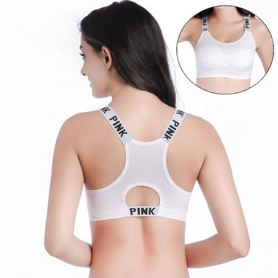 China 4006 Sportswear Gym Sportswear Word Print Bra Women Tank Tops Girl Sports Antibacterial Jogging Bra for sale