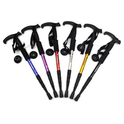 China Multi-Functional Four-section T-handle Shock Absorber Aluminum Alloy Trekking Pole Outdoor Rising Poles for sale