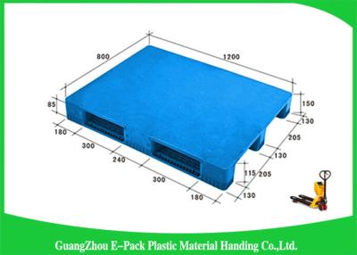 China 1200 * 800mm blaue Kunststoffpaletten mit drei Läufern, Plastikgleiter-Paletten-Jungfrau HDPE zu verkaufen