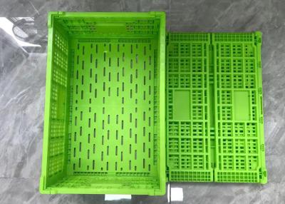 China Green Turnover Foldable Plastic Crates With Mesh Base Light Weight for sale