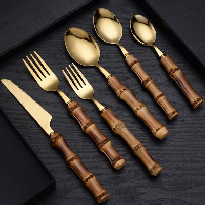 China Viable 6 Types Stainless Steel Flatware Set Creative Bamboo Cutlery Set Wedding Hotel Restaurant Tableware Bamboo Cutlery Spoon for sale