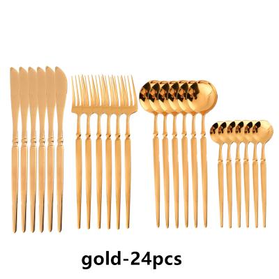 China Sustainable 410 Stainless Steel 24pcs/set Cutlery Set Knife Fork Spoon Set Gold Flatware Tableware for sale