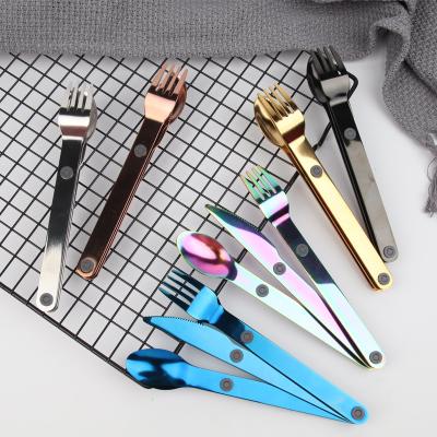 China ss304 outdoor creative tableware students spoon fork knife travel magnet travel viable portable camping set for sale