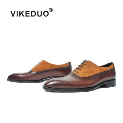 China Vikeduo Brown Durable Handcrafted Suede and Calfskin Custom Bespoke Italian Wholesale Men's Stylish Shoe Stylish Shoes for sale