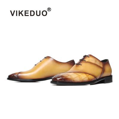 China Latest Vikeduo Exclusive Hand Made Shoes Series Light Yellow Crocodile Calfskin Men's Light Yellow Leather Shoes For Men for sale