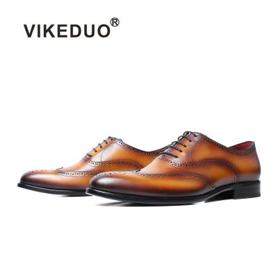 China Durable Hand Made Fashion Week Vikeduo Beijing Brown Whole Brogues Fashional Branded Leather Oxford Shoes Men for sale