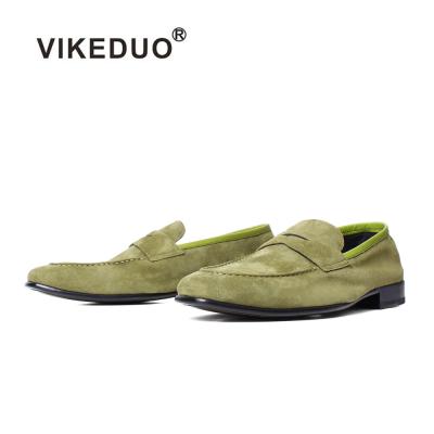 China Party Wear Light Durable Green Shoemaker Factory Vikeduo China Genuine Leather Shoes Soft Mens Suede Penny Loafers for sale