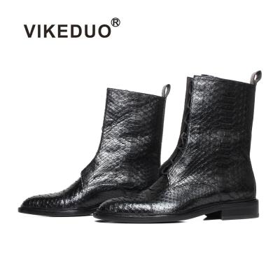 China Vikeduo Stylish Shoes Collection Durable Hand Made Black Python Snake Leather Lined Mens Classic Long Boots for sale