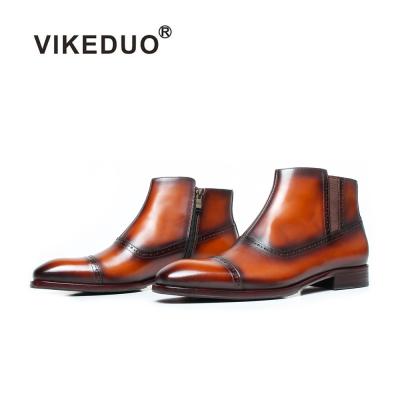 China Vikeduo Craft Brown Ankle Chelsea Shoes Man Sexy Genuine Leather Boots Breathable Hand Made Men Handsome Guangzhou for sale