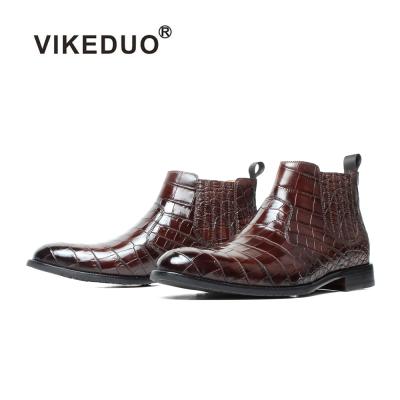 China New Latest Style Brown Outstanding Design Handcrafted Durable Vikeduo Announced Stylish Leather Chelsea Crocodile Boots Men Shoes for sale