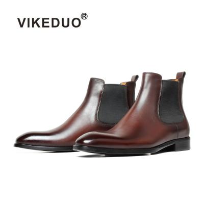 China Vikeduo Shoes Guideline Fashion Brown Calfskin Breathable Handcrafted Stylish Shoes Couple Men Genuine Leather Chelsea Boots for sale