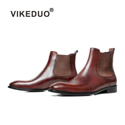 China Vikeduo Durable Hand Made Painted Patina Stylish Shoes Announced Guangzhou Fashion Week Chelsea Leather Boots Men for sale