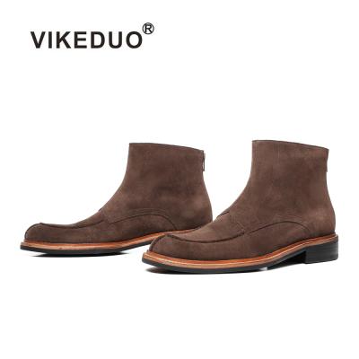 China Vikeduo durable Guangzhou hand made Brown lace up men's work boots Paris style suede cowboy western men stylish shoes for sale