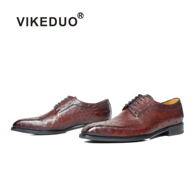 China Latest Gray Derby Shoes Sexy Men's Unique White Genuine Leather Male Vikeduo Durable Hand Made Collection Ostrich Shoes Dress for sale