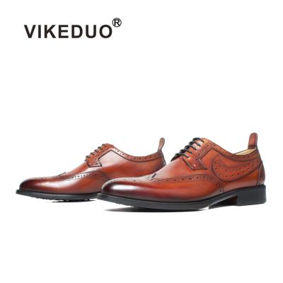 China Durable Vikeduo Brown Stitching Hand Made Painted Italian Brand Mens Shoes Color Style Pure Leather Shoes for sale