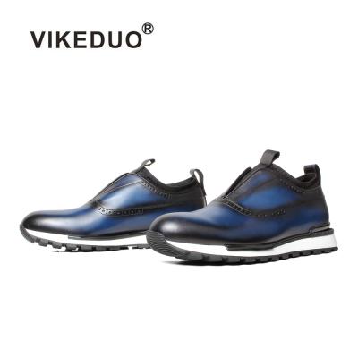 China Vikeduo Breathable Handcrafted Online Shopping Blue Calf Leather Casual Shoes Newly Shaped Style Men Shoes Sneakers for sale