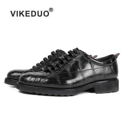 China VIKEDUO Quality Soft Tasteful Comfortable Handcrafted Durable Shoes Men Black Crocodile Skin Shoes Genuine Leather for sale