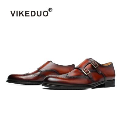 China Handmade Monk Leather Shoes Men Footwear Cow Leather Durable Cute Male Designer Vikeduo Brown Handsome Double for sale