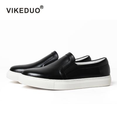 China Durable Handcrafted Vikeduo Black Flat Slip On Shoes Lady Genuine Leather Cowskin Loafers For Women Casual Style for sale