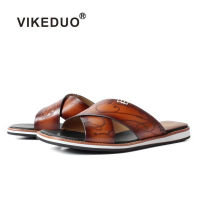 China Vikeduo Shoes Collection Durable Hand Made Summer Custom Design Shoes Male Brown Man Slipper Sandal Casual Shoes for sale